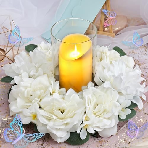 Pack of 2 Artificial Flower Candle Rings with Butterflies