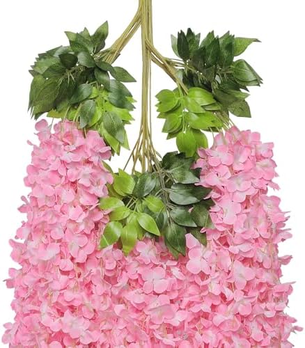 Pauwer Wisteria Hanging Flowers 24 Pack Artificial Garland Pink
