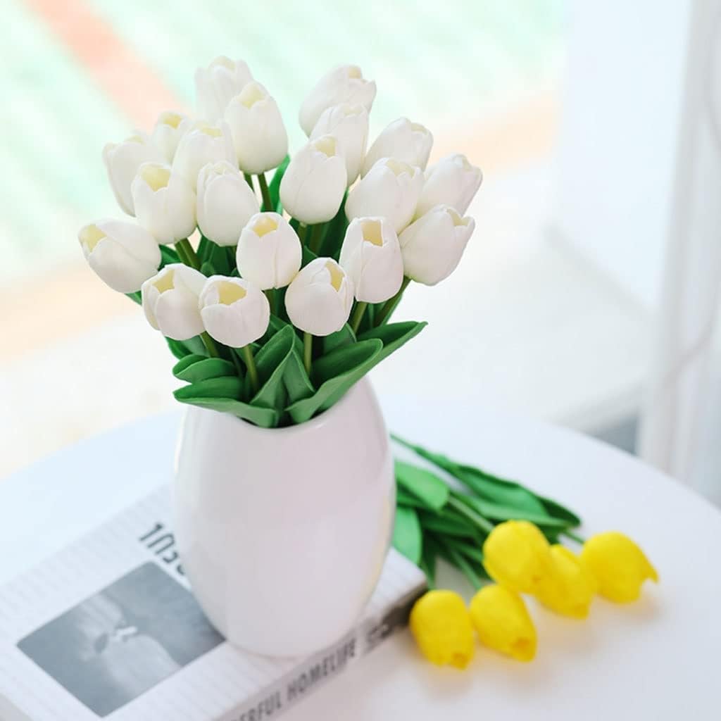 Real Touch Artificial Tulip Flowers with Vase Bouquet Set
