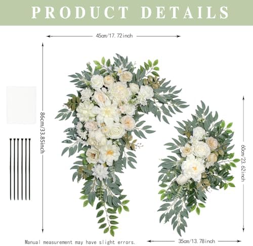 BMQDSM Wedding Arch Flowers with Drapes Set of 3 White Champagne