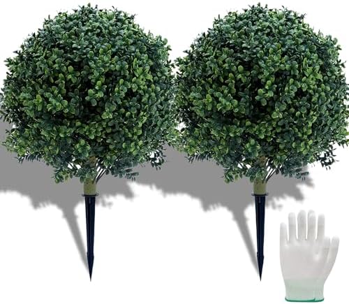236 Inches Set of 2 Artificial Boxwood Topiary Trees with Ground Spike