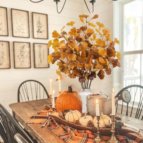 6 Pcs Artificial Ginkgo Leaves Stems for Autumn Decorations