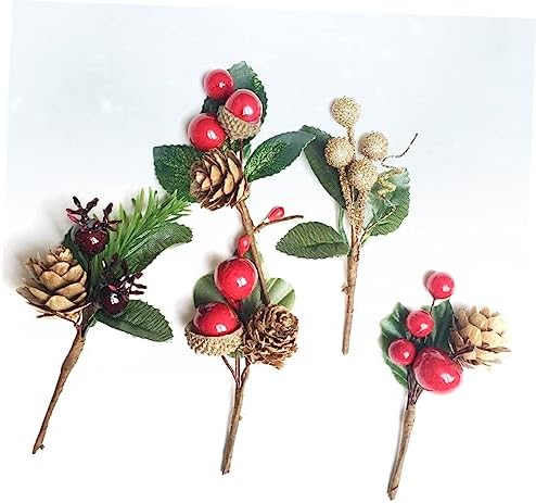 10pcs Artificial Pine Cones with Berries for Christmas Decor