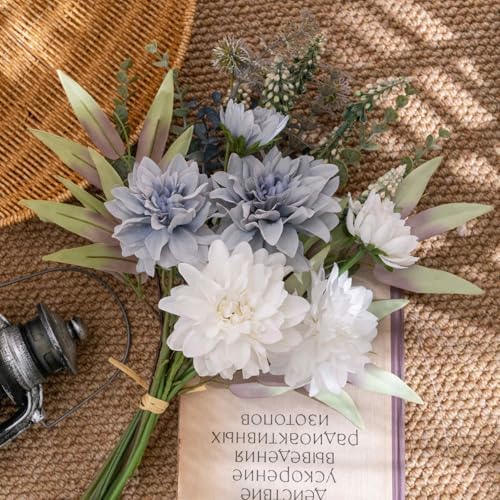 KIRIFLY Artificial Flowers Bouquet with Plastic Stems Purple White