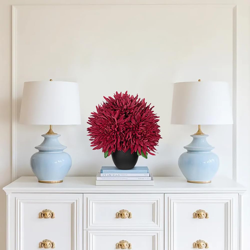 Hollyone Artificial Mums Flowers in Vase with Pot