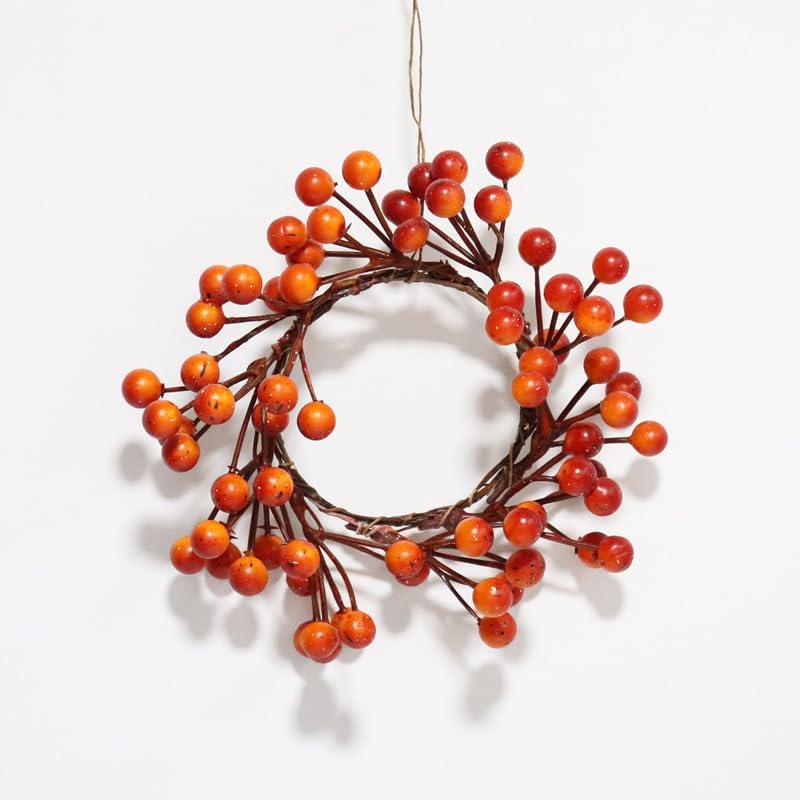 2 Pack Artificial Orange Berry Candle Wreaths