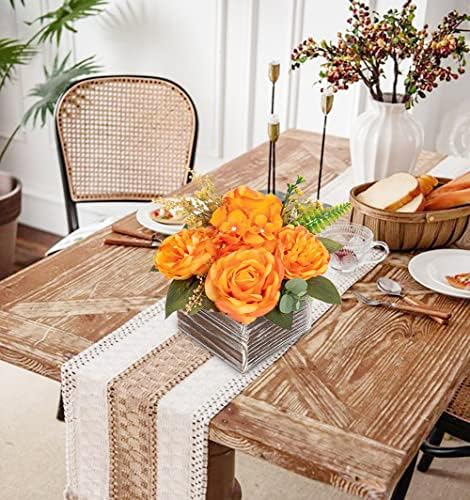 DILATATA Artificial Flower Arrangement 8 Inch Wooden Pot