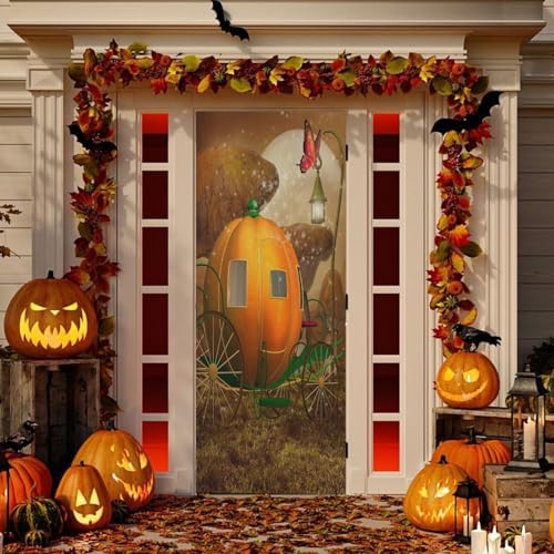Susiyo Halloween Pumpkin Carriage Door Cover 32x79 in