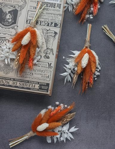 Mini Dried Flower Bouquet Pack of 6 Orange Bohemian Style