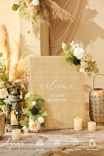 Lings Moment 2pcs Fall Wedding Floral Swags Welcome Sign Artificial Flowers Backdrop