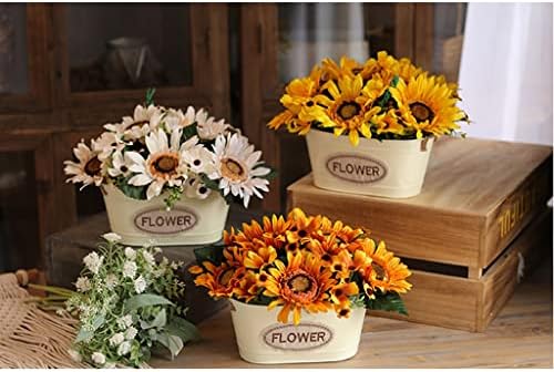 Artificial Sunflower and Rose Bouquet with Iron Pot