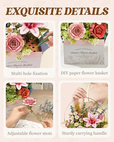 ROBOTIME 3D Wooden Puzzle Flower Basket Kit