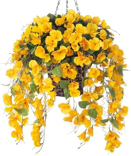 HyeFlora Artificial Hanging Hibiscus Flower Basket - Yellow
