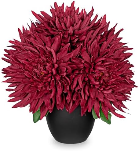Hollyone Artificial Mums Flowers in Vase with Pot