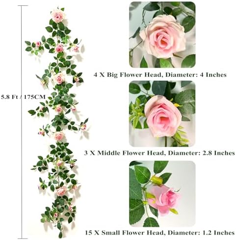 59FT Bendable Rose Garland for Home Decor Pink