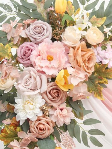 Odouzy Artificial Flowers Wedding Arch Set of 4 Champagne Pink