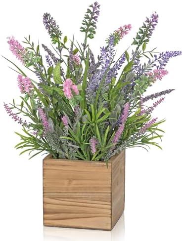DILATATA Artificial Lavender Flowers in Wooden Pot