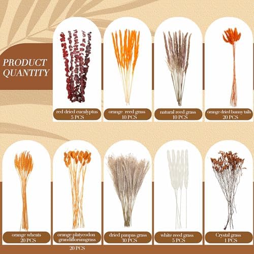 120 Pcs Orange Dried Pampas Grass Autumn Bouquet Decor