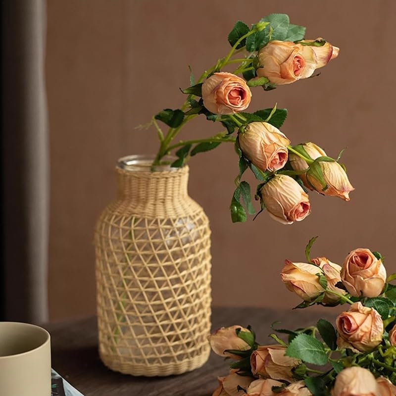 Urier 7 Heads Artificial Flowers Dried Roses 19 Inch Set
