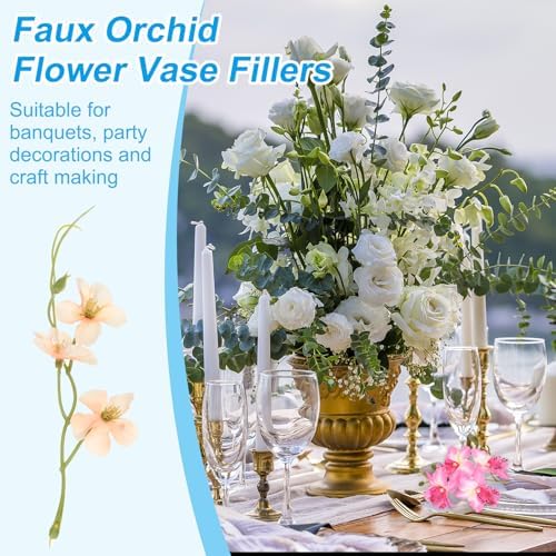 PATIKIL 12Pcs Artificial Orchid Flowers Floating Candle Centerpieces Champagne