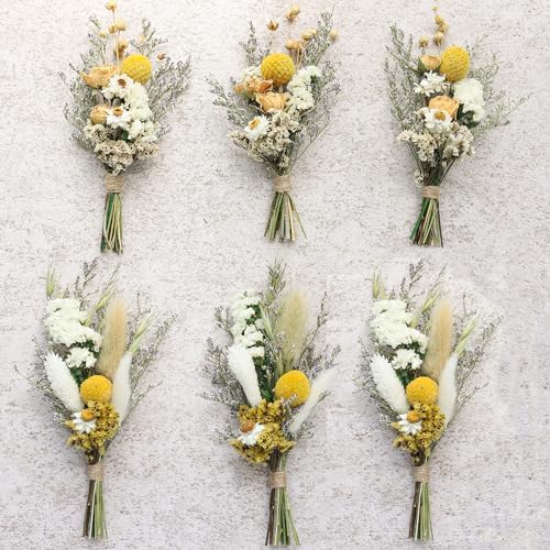 Mini Dried Flower Bouquets Pack of 6 Yellow Cake Flowers