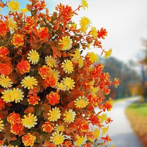 Fall Artificial Topiary Ball Tree with Mums Flowers Set of 2