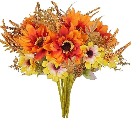 6 Bundle Artificial Fall Flowers Silk Sunflowers Bouquet