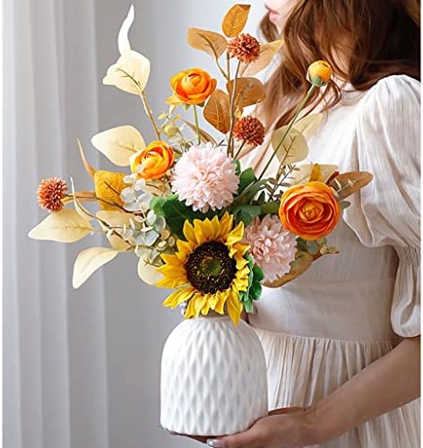Silk Artificial Flower Branch with Ceramic Vase Set