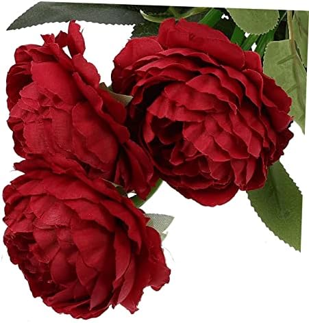2 Pcs Red Artificial Potted Peony Flowers Decor