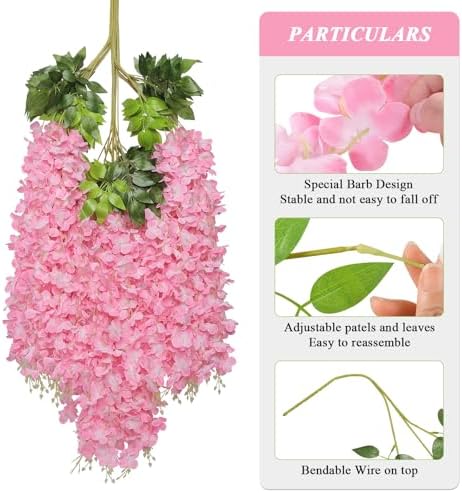 Pauwer Wisteria Hanging Flowers 24 Pack Artificial Garland Pink