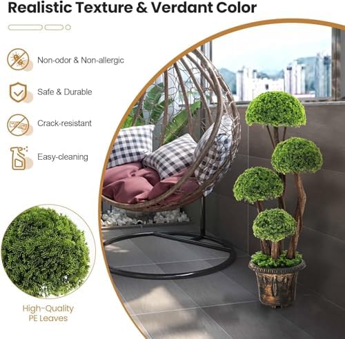 HOMGX Artificial Cypress Topiary Ball Tree with Cement Pot