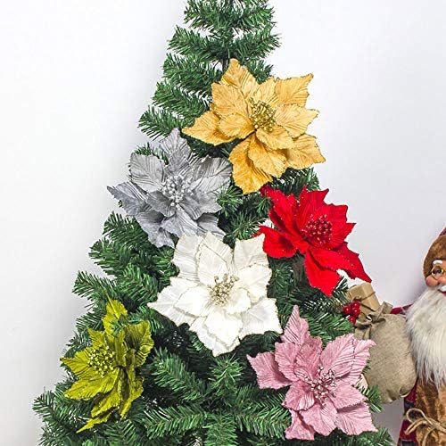 Glitter Velvet Poinsettia Flower Picks 6 Pack