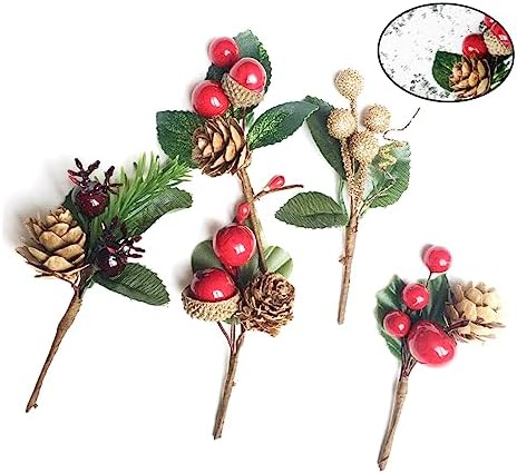 10pcs Artificial Pine Cones with Berries for Christmas Decor