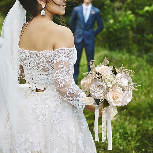 Bride Bouquets for Wedding Ivory Champagne Artificial Flowers Roses Tossing Bouquet