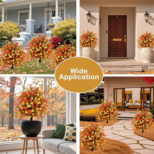 Fall Artificial Topiary Ball Tree with Mums Flowers Set of 2