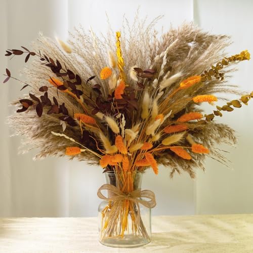 95pcs Pampas Grass Dried Flowers in Vase Boho Decor