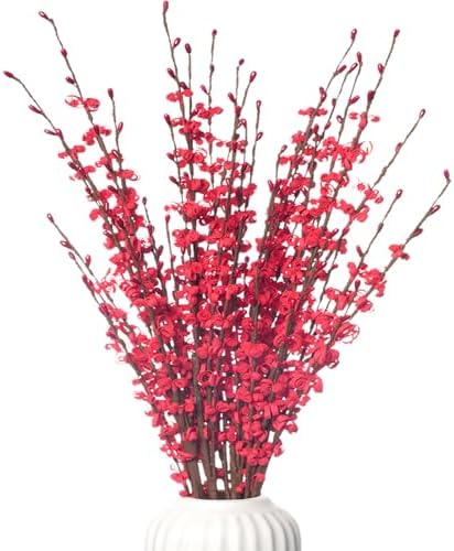 295 Inch Long Stem Jasmine Artificial Flowers 5Pcs Red with Berry