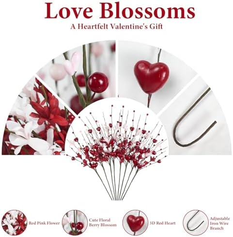 Valentine Day Decorations 8PCS 24 Inch Heart Shaped Flower Stems