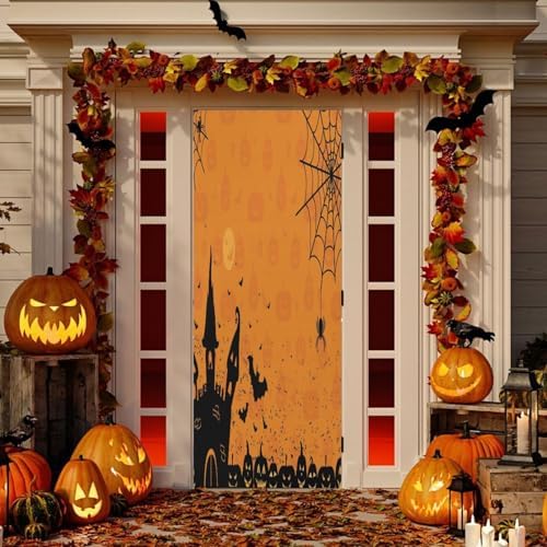 Susiyo Halloween Pumpkins Door Cover Stretch Fabric Decor