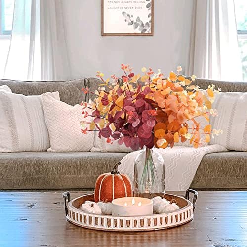 36Pcs Artificial Eucalyptus Fall Plants with Orange Red Yellow Stems