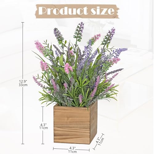DILATATA Artificial Lavender Flowers in Wooden Pot