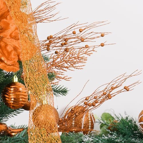 SLKING 16-Pack Glitter Berry Stem Ornaments for Christmas