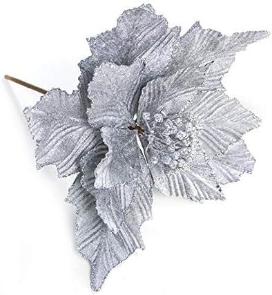 Glitter Velvet Poinsettia Flower Picks 6 Pack