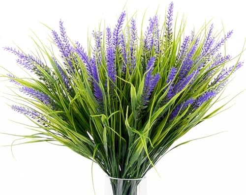SzJias 20 Pcs Fake Outdoor Plants Artificial Grass UV Resistant Bushes Greenery