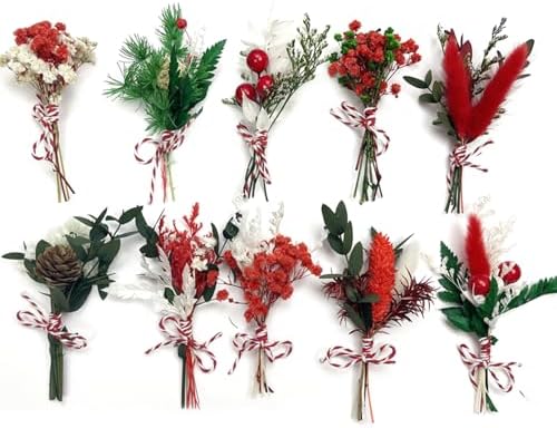DULRLLY 10pcs Mini Dried Flower Bouquet Christmas Style A