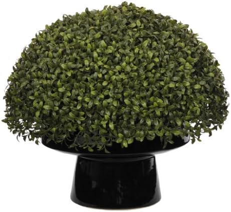 Artificial 20-inch Half-Ball Boxwood Topiary in Black Ceramic Pedestal