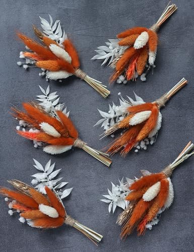 Mini Dried Flower Bouquet Pack of 6 Orange Bohemian Style