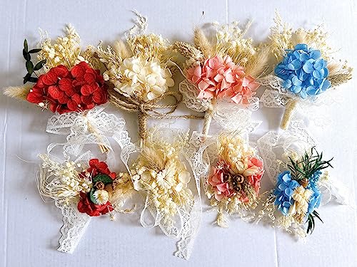 Elegant Handmade Dried Flower Boutonniere and Corsage Set Ivory