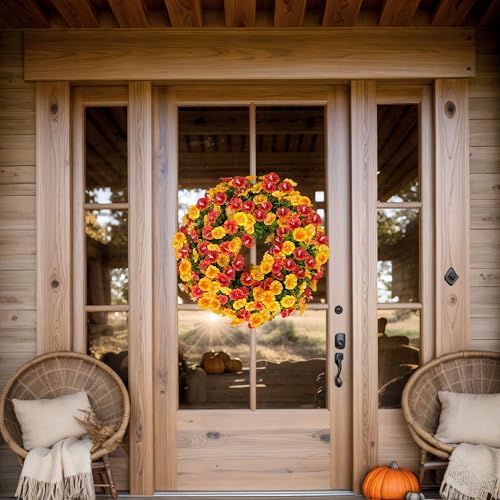Florielle 20 Inch Fall Wreath with Petunias and Morning Glories