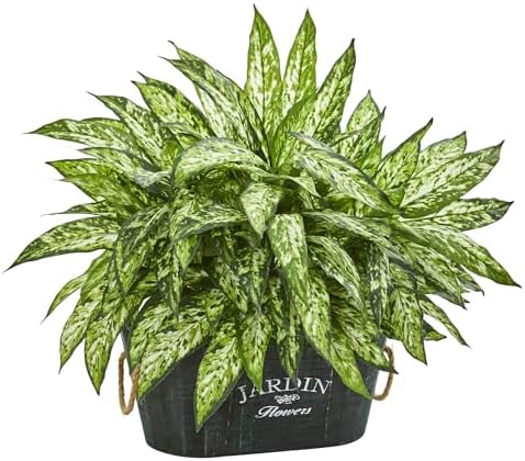 Nearly Natural 6463 Aglonema Artificial Plant in Wood Planter 1